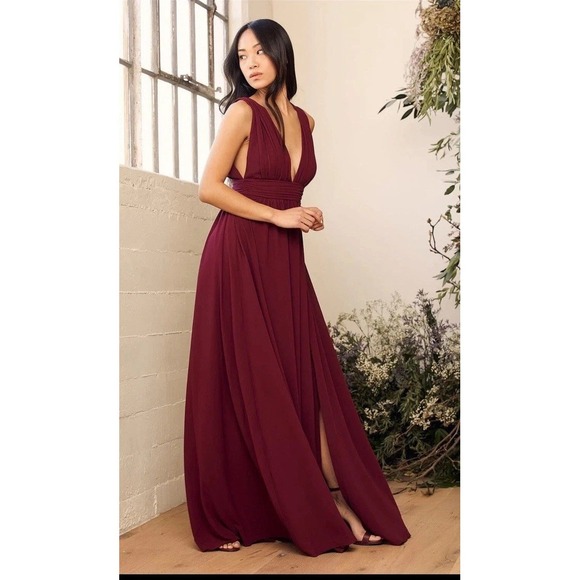 Lulu's Heavenly Hues Women S Burgundy Maxi Dress Bridesmaids Wedding Formal Prom - Picture 2 of 16